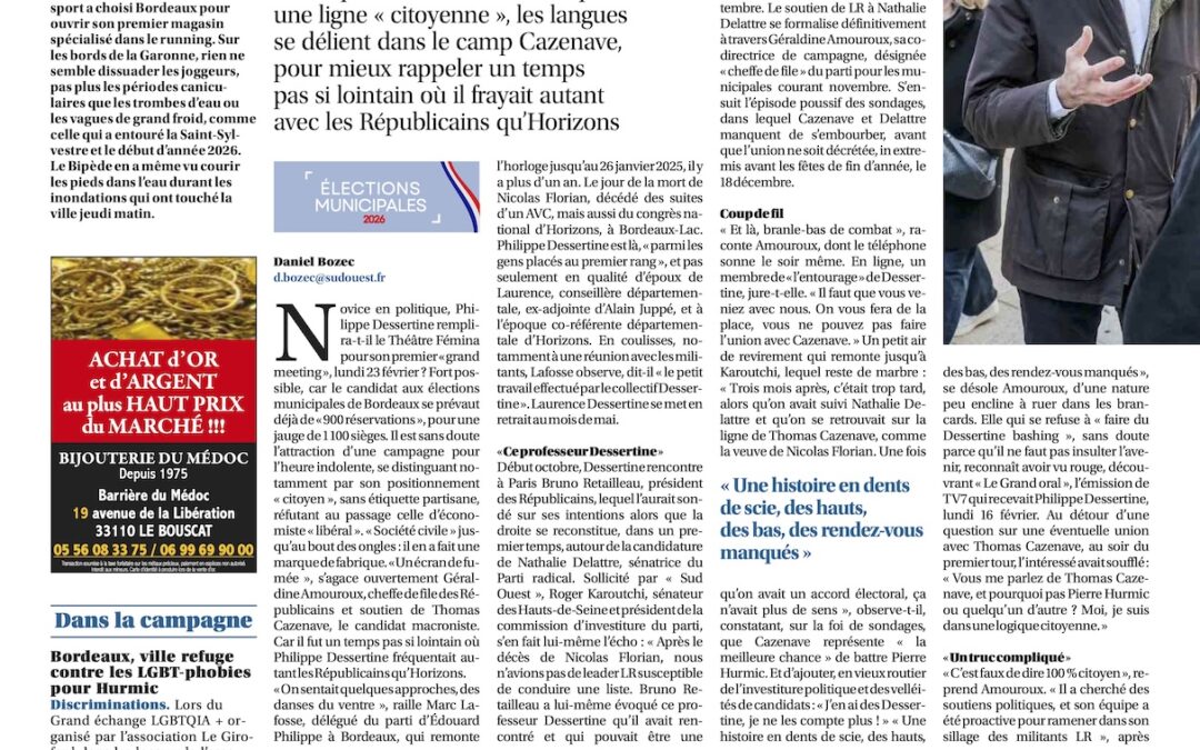 Municipales 2026 à Bordeaux : entre fréquentation des politiques et ligne « citoyenne », Philippe Dessertine sur une ligne de crête ?