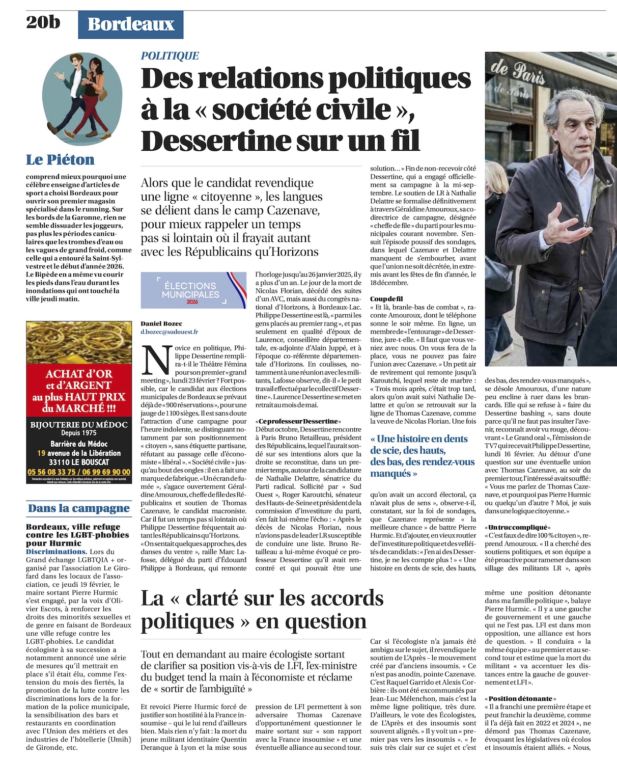 Municipales 2026 à Bordeaux : entre fréquentation des politiques et ligne « citoyenne », Philippe Dessertine sur une ligne de crête ?