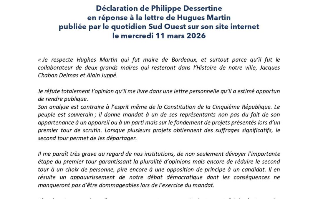 Municipales 2026 à Bordeaux : la réponse de Philippe Dessertine au « collaborateur de deux grands maires »